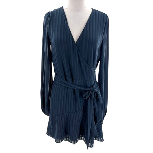 Ramy Brook shadow stripe Reed wrap dress navy sz XS - Picture 3 of 6